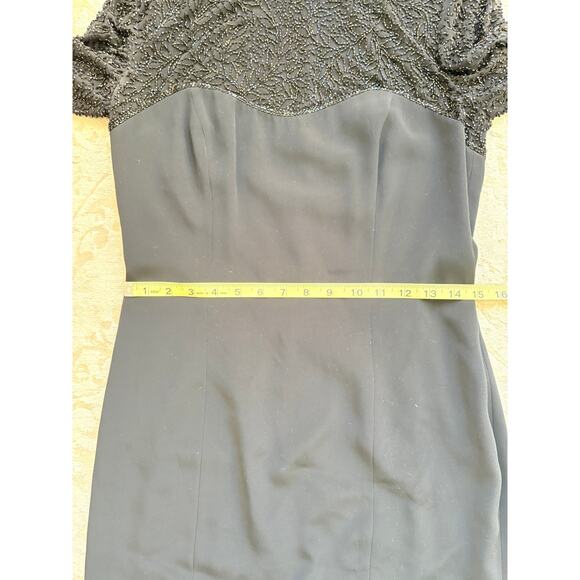 Oleg Cassini Black Tie Beaded Long Sleeve Cocktail Dress Black Size 4 Small - Picture 8 of 10
